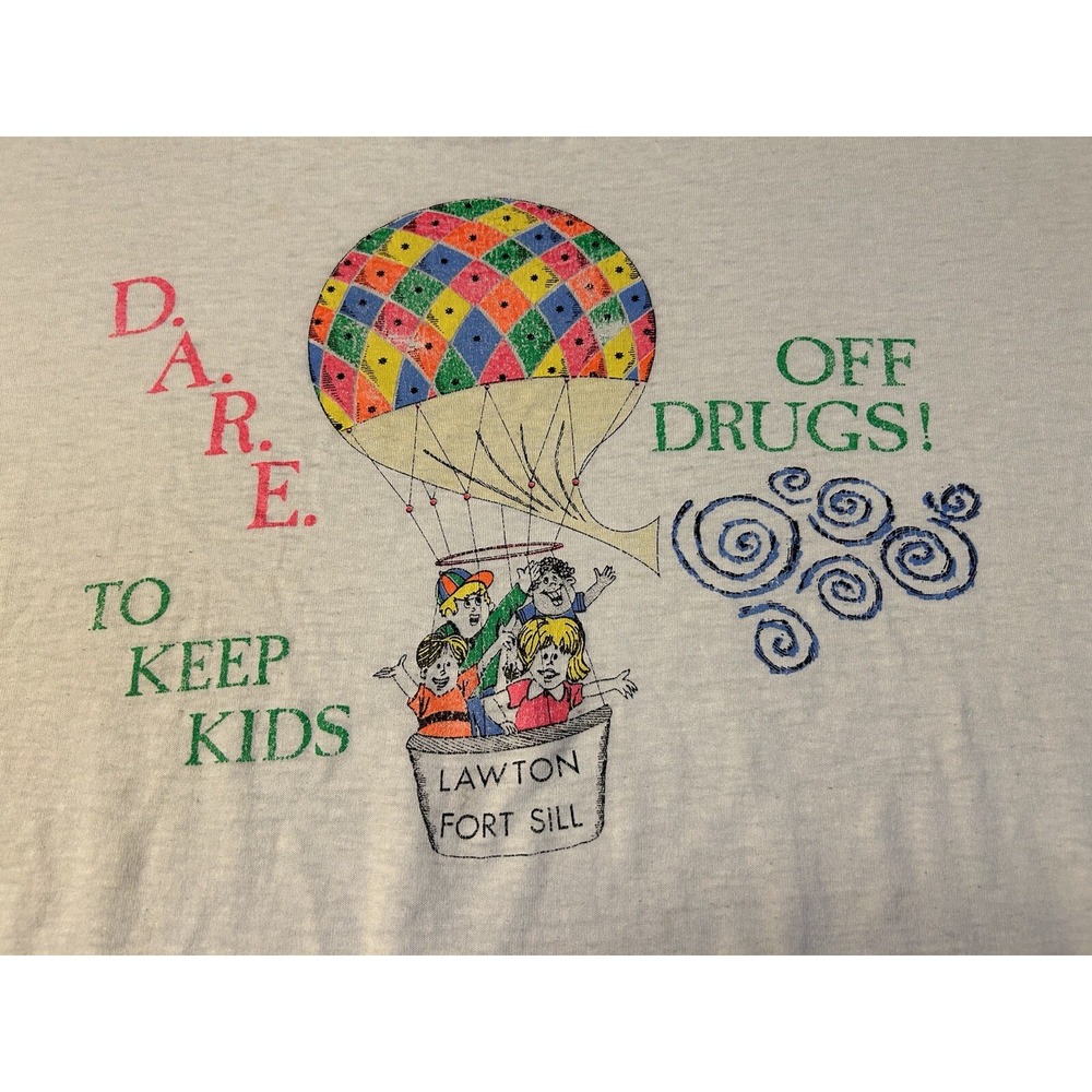 80s Mens XL DARE To Keep Kids Off Drugs Screen Stars T-Shirt Single Stitch Neon
